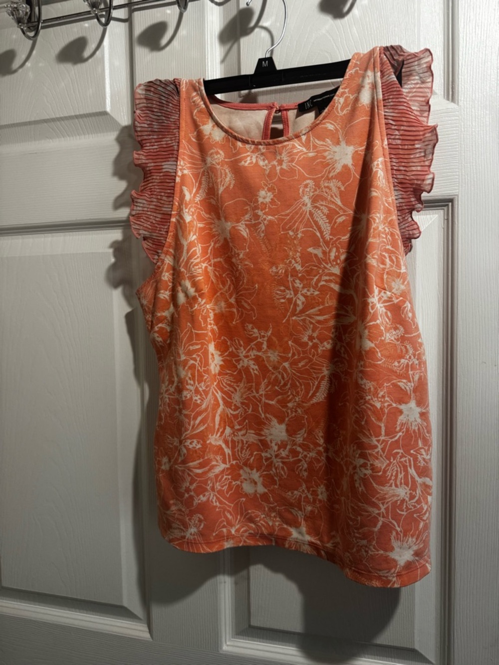 I.N.C Floral  Ruffle Sleeve Tank Top - Orange